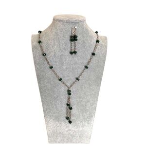 Artisan 925 Sterling silver metal chain minimalist green jade tassel necklace